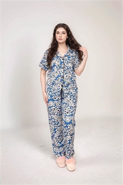 Pyjama Chemise Coton Bleu Imprimé INTIMATE LINGERIE