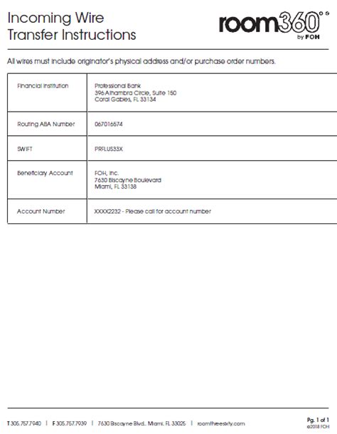 Incoming Wire Transfer Instructions