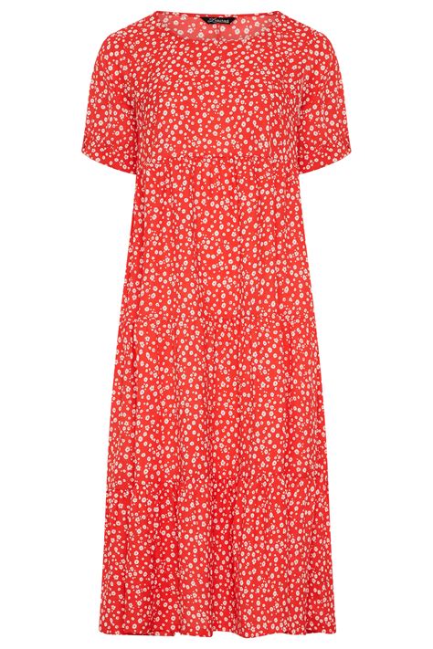 Limited Collection Red Daisy Print Tiered Maxi Dress Yours Clothing