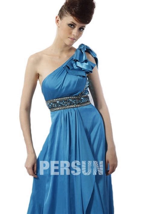 Robe De Soir E Bleue Empire Orn E De Strass A Ligne Seule Paule