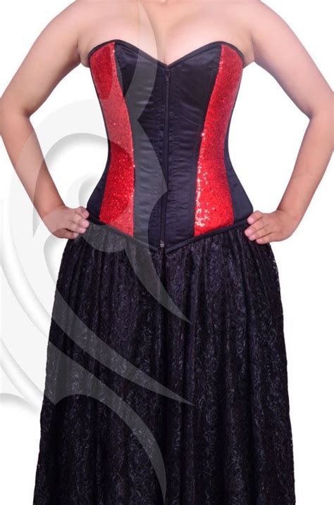 Red Sequin Black Satin Overbust Corset E9cwtse Pc 10