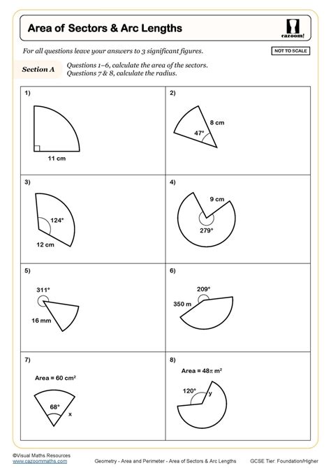 Area Of Sectors And Arc Lengths Worksheet Printable Pdf Worksheets