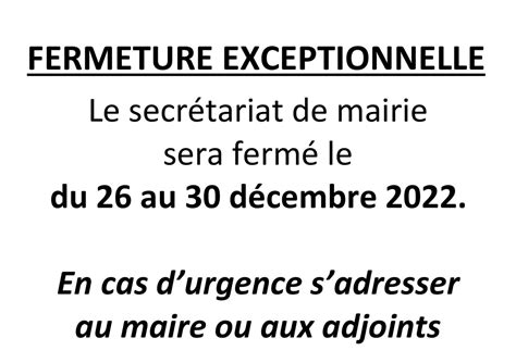 FERMETURE DU SECRÉTARIAT DE MAIRIE