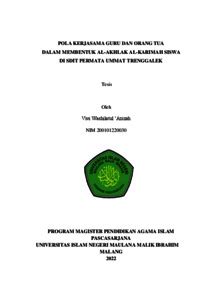 Pola Kerjasama Guru Dan Orang Tua Dalam Membentuk Al Akhlak Al Karimah