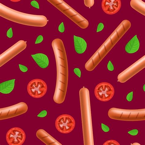 Premium Vector Realistic 3d Detailed Sausages Meat Seamless Pattern