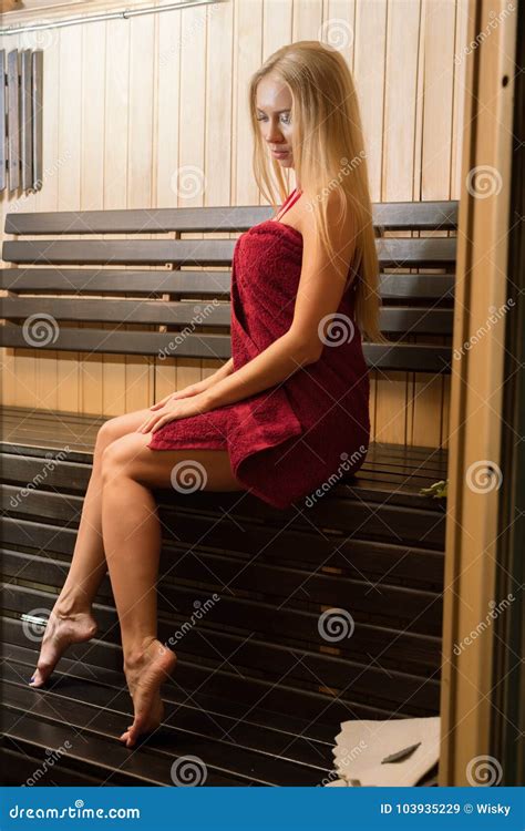 Pretty Blonde Enjoying A Steam Bath Alone Stock Image Image Of Harmony Hairstyle 103935229