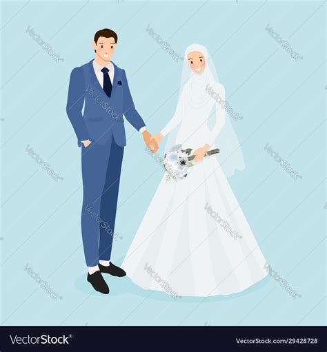 Young Muslim Wedding Couple In Blue Suit Wedding Vector Image