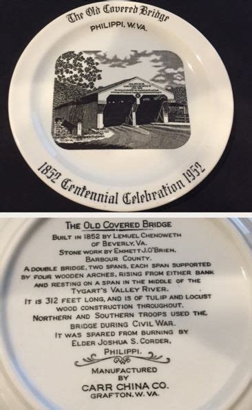 Vintage Carr China 9 Plate The Old Covered Bridge Philippi Wv