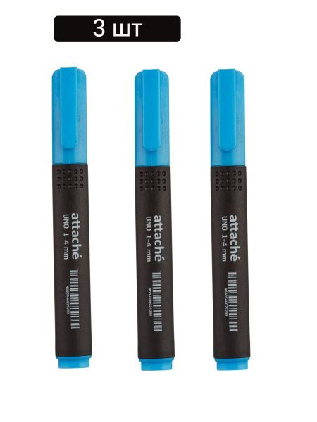 Маркер текстовыделитель Attache Economy Uno,1-4мм,синий 3 штуки ...