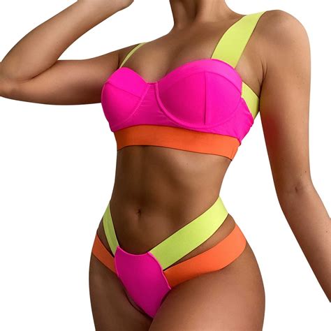 Sngxgn Bikini Set For Women Two Piece Swimsuits Cut Out High Waisted Scoop Neck V Cut Bottom Hot