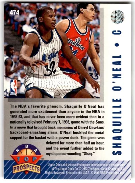 1992 93 UPPER DECK Top Prospects Shaquille O Neal 474 Orlando Magic