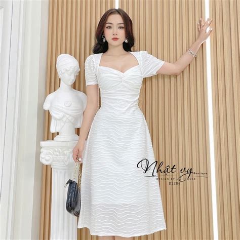 Mua Váy Đi Tiệc NHẬT VY Tay Ngắn Dáng Ôm Xoắn Ngực Chất Vải Xốp Thun Nhập Màu Nude Trắng Đen