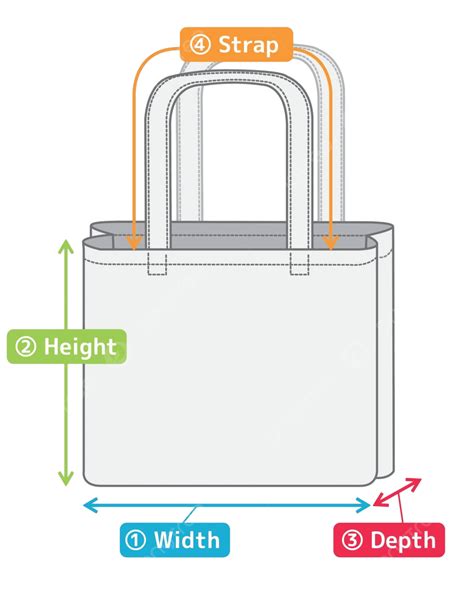 tote bag illustration  size chart length ec background vector