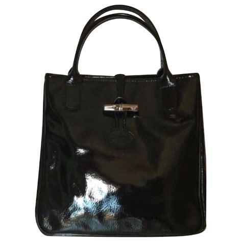 Longchamp ROSEAU Cuir Vernis Noir Ref 861440 Joli Closet