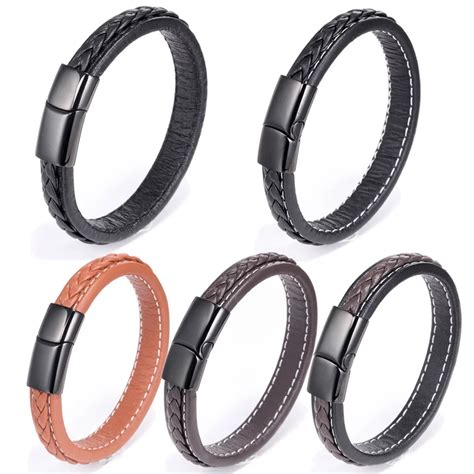 Мужские кожаные браслеты MINCN, мужские ювелирные изделия, черный ...