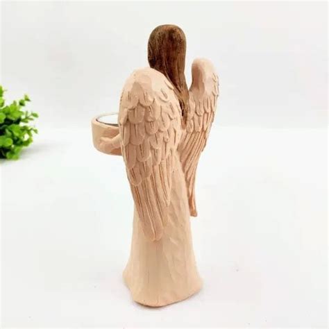 Enfeite Anjo Castiçal Vela Decoração 20cm Nude Moderno MadeiraMadeira