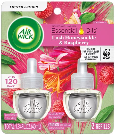 Air Wick Plug In Scented Oil Refill 2 Ct Lush Honeysuckle Raspberry