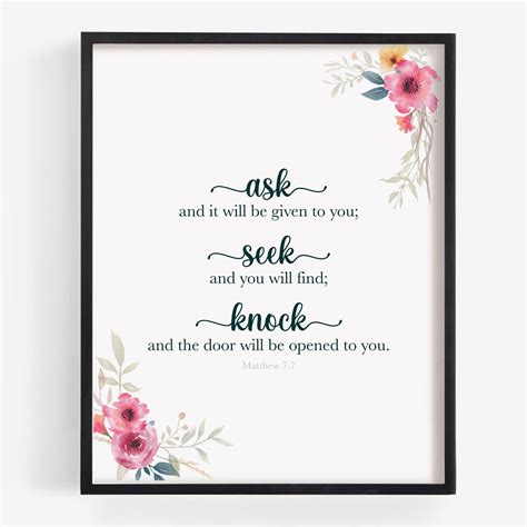 Bible Verse Printable Ask Seek Knock Mathew 7 7 Scripture Etsy