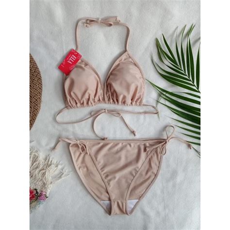 Jual Bk 3301R Light Beige Bikini Pantai Segitiga Ikat With Foam Shopee Indonesia