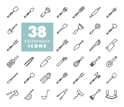 Kitchenware And Kitchen Appliances Vector Icon Set Soup Skimmer Symbol