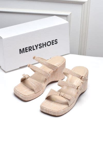 Dép Đế Xuồng Quai Ngang Nude Dép Cao Gót Xuồng Sandal Giày Nữ Merly