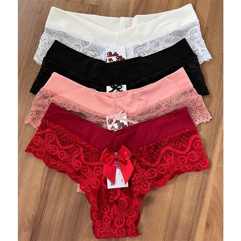 Kit 10 Calcinhas Tanga Barato Renda Trabalhada Confortável Lingerie