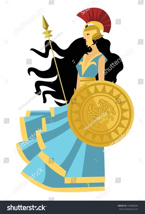 Palas Athena Minerva Greek Mythology Goddess Stock Vector 735808645