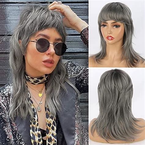 Amazon Matthia Grey Mullet Wigs Pixie Cut Wigs With Bangs For