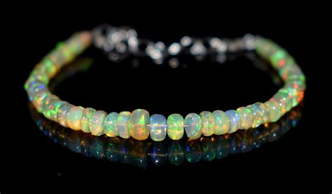 Sterling Silver Natural Ethiopian Opal Gemstone Beads Bracelet