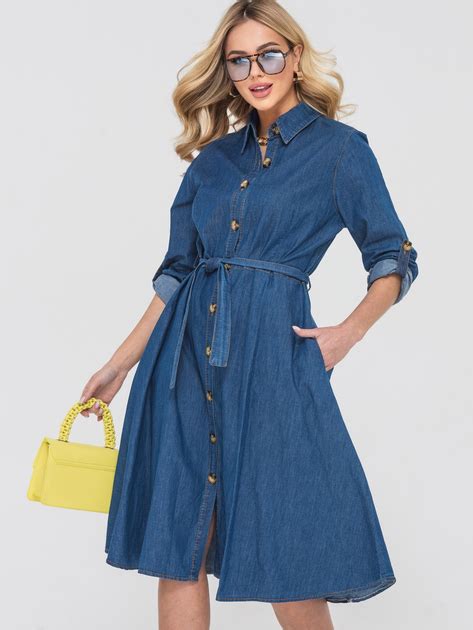 Платье-рубашка миди летнее женское Dressa 58570 52 Синее (2000405926866 ...