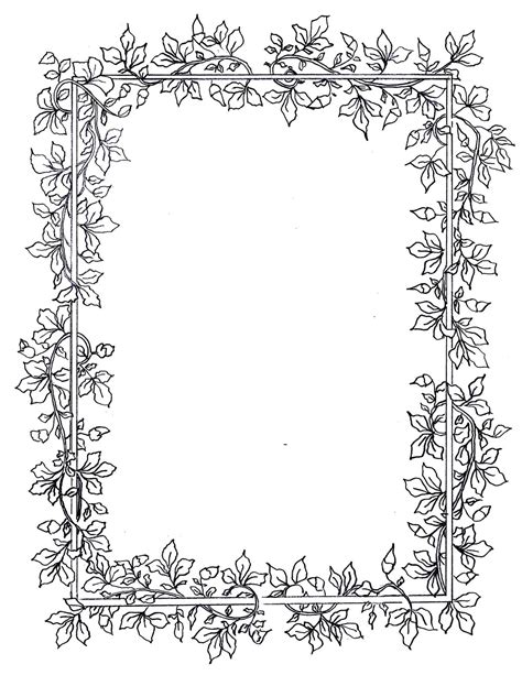 a square frame with vines and leaves on it, in black and white coloring ...