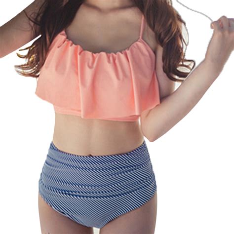 Snowsong Swim Suits Bikini Sets Women S Peplum Swimsuit Swimsuit High Waisted Striped Split Flat
