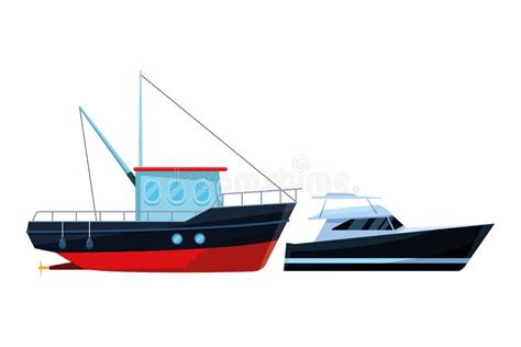 Curso De Mar Do Barco De Pesca E Yatch Ilustra O Do Vetor Ilustra O