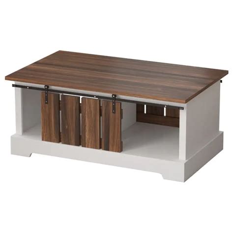 Modern Wood Coffee Table With 2 Sling Barn Doors Farmhouse Storage