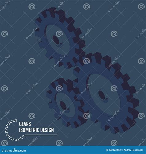 Modern Vector Illustration Of Isometric Gears With On The Grey Stock