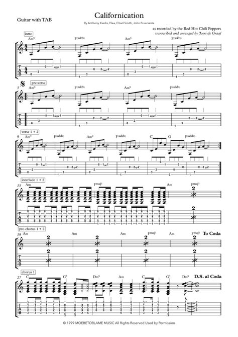 Californication Arr Joeri De Graaf By Red Hot Chili Peppers Sheet Music For Guitar Tab At