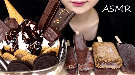 ASMR CHOCOLATE SUNDAE ICE CREAM OREO CANDY BARS PARFAIT MUKBANG チョコレート