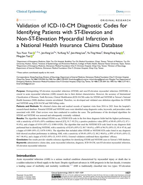 Pdf Validation Of Icd 10 Cm Diagnostic Codes For Identifying Patients With St Elevation And