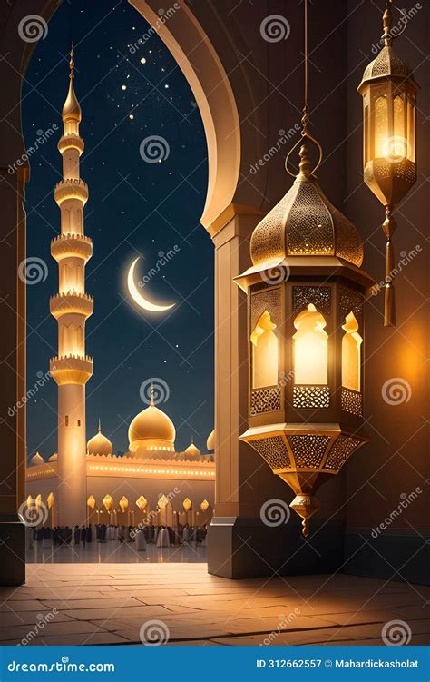 Mosque and Lantern of Luxury and Golden in Modern Islamic Background ...