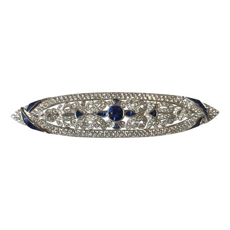 Blue Sapphire With Diamond Brooch Set In 18 Karat Gold Settings For