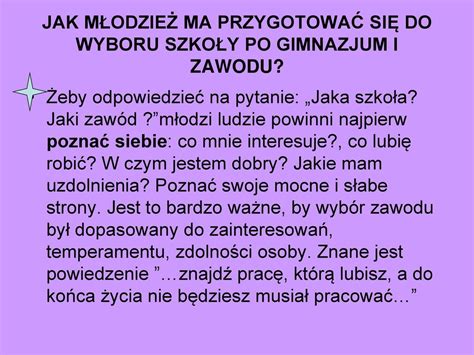 TRUDNY WYBÓR TO WŁAŚNIE W GIMNAZJUM MŁODZIEŻ PO RAZ PIERWSZY