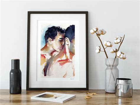 Gay Couple Necking Watercolor Art Print Same Sex Couple Gift Etsy