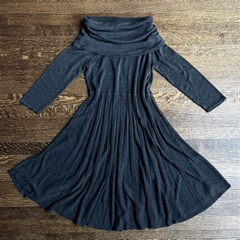 Charcoal Shawl Collar Dress, Soft Pleated Twirl... - Depop