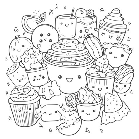 Yummy Kawaii Coloring Pages Outline Sketch Drawing Vector Kawaii