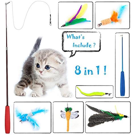 Купить 8 Pcs Cat Feather Toy Cat Toy Wand Teaser Wand Toy Set Keklle