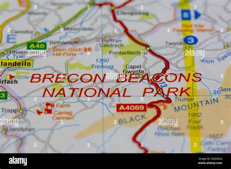 Brecon Beacons National Park And Surrounding Areas Shown On A Road Map