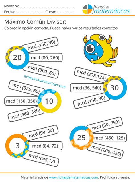 M Ximo N Divisor Ejercicios Para Imprimir Multiplos Y Divisores