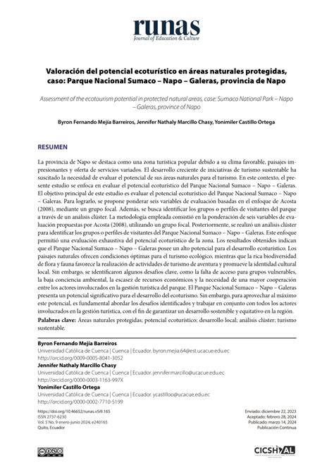 Pdf Valoraci N Del Potencial Ecotur Stico En Reas Naturales