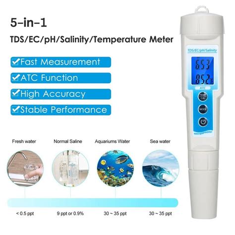 5 in 1 pH Meter ușor și durabil rezistent la apă multifuncțional TDS