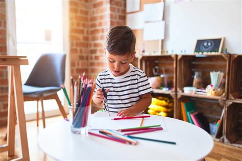 Beautiful Toddler Boy Drawing Cute Draw Using Colored Pencils At